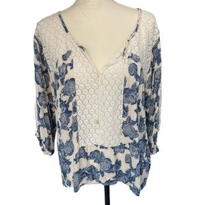Free People Boho Peasant‎ Blouse Open Knit Lace Detail.